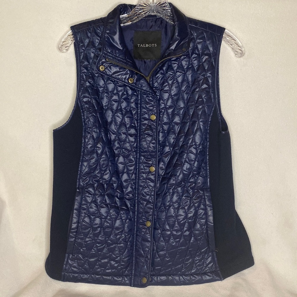 Talbots navy blue puffer vest PTP 17”